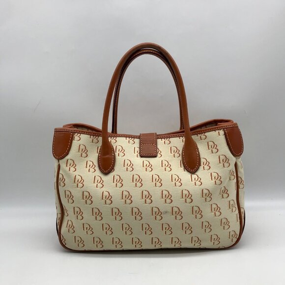 Dooney & Bourke Beige And Brown Signature DB Monogramed Tote Bag - Picture 2 of 11